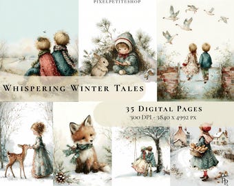Escenas invernales caprichosas / Páginas vintage de diario navideño (Descarga digital)