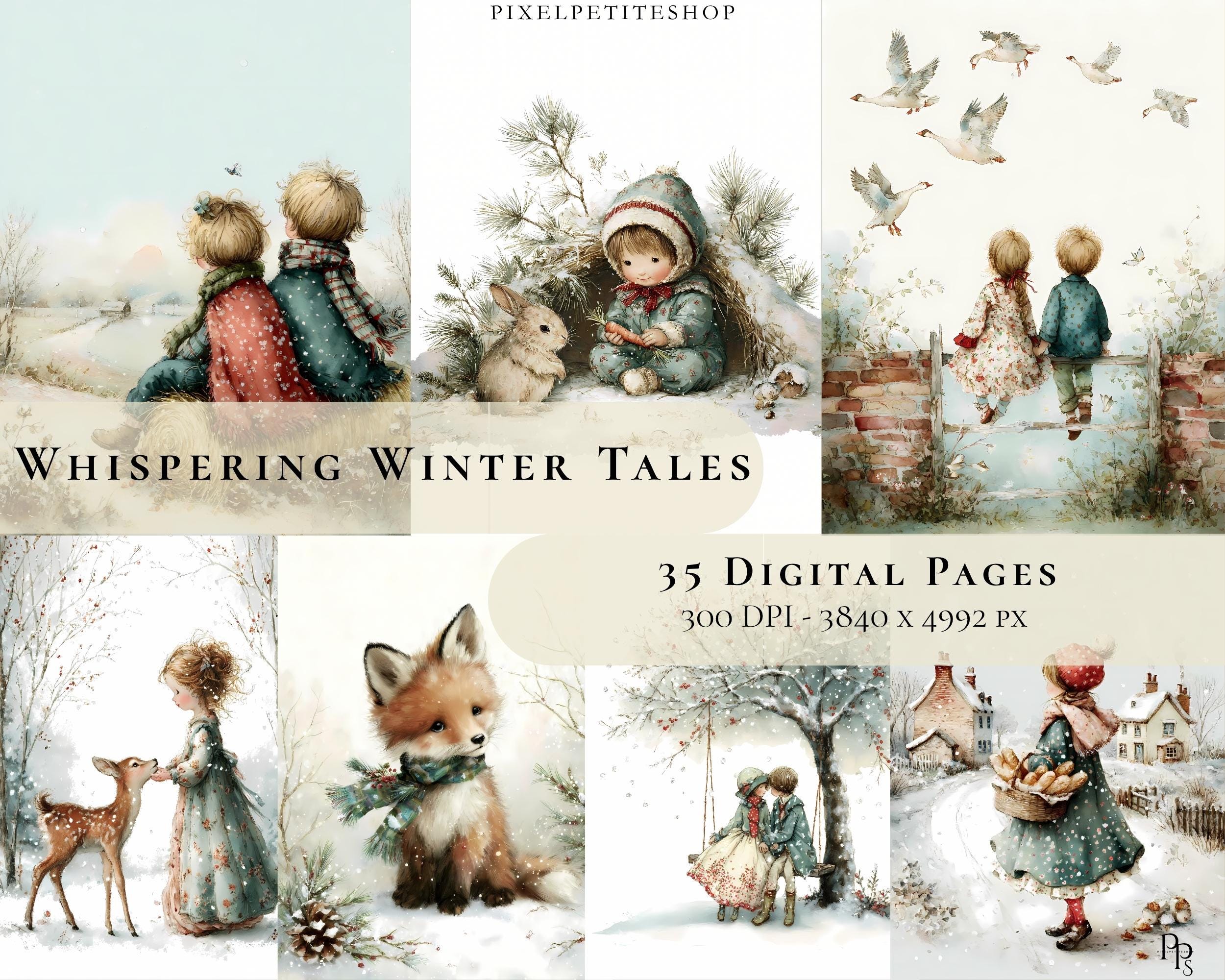 Preview of Winter Woodland Watercolor Papers — 35 Christmas Journal Pages