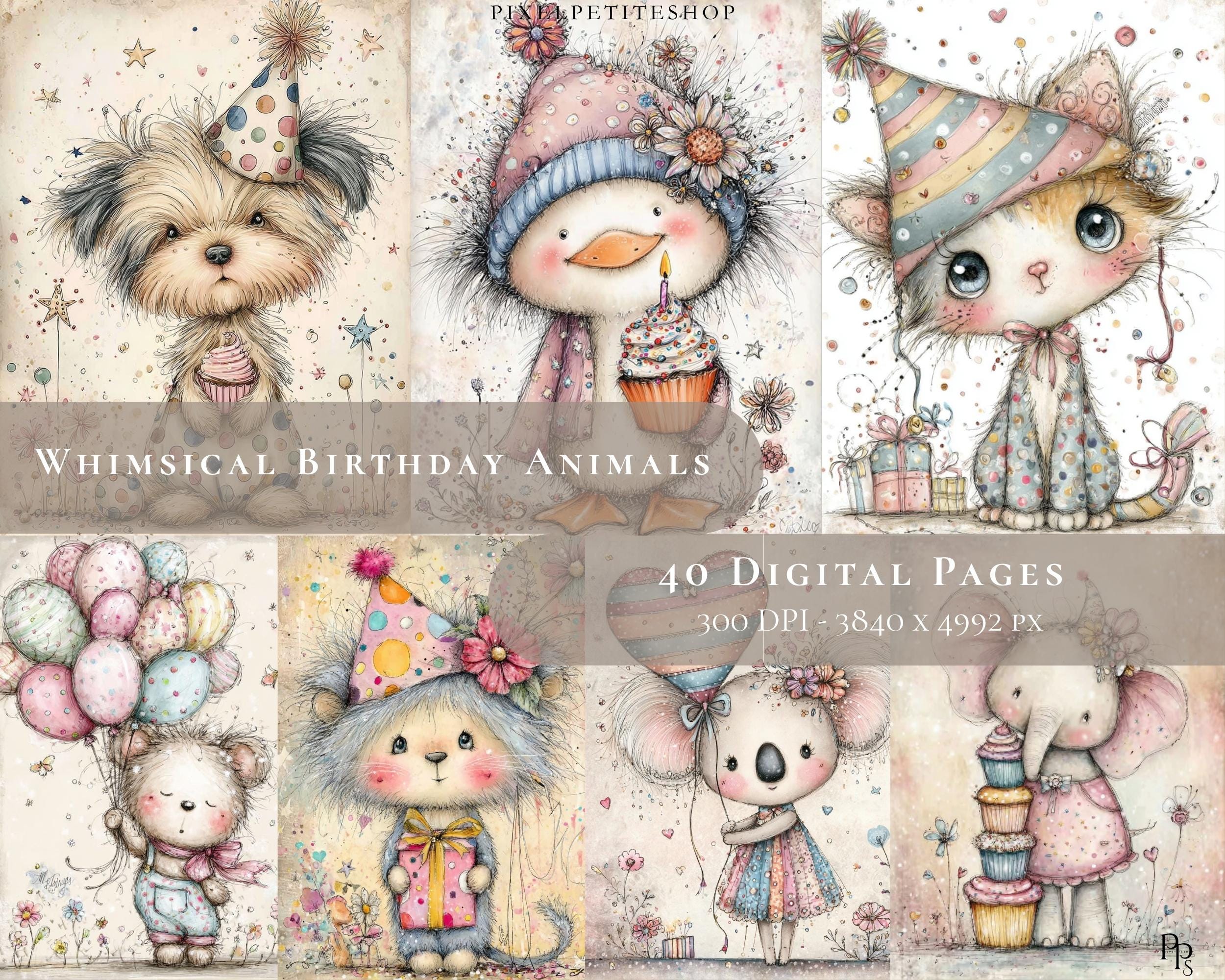 Preview of Birthday Animal Journal Pages — 40 Party Printables