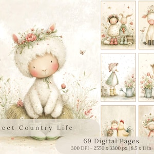 Easter Farm Animals Digital Pages | Springtime Illustrations (Digital Download)