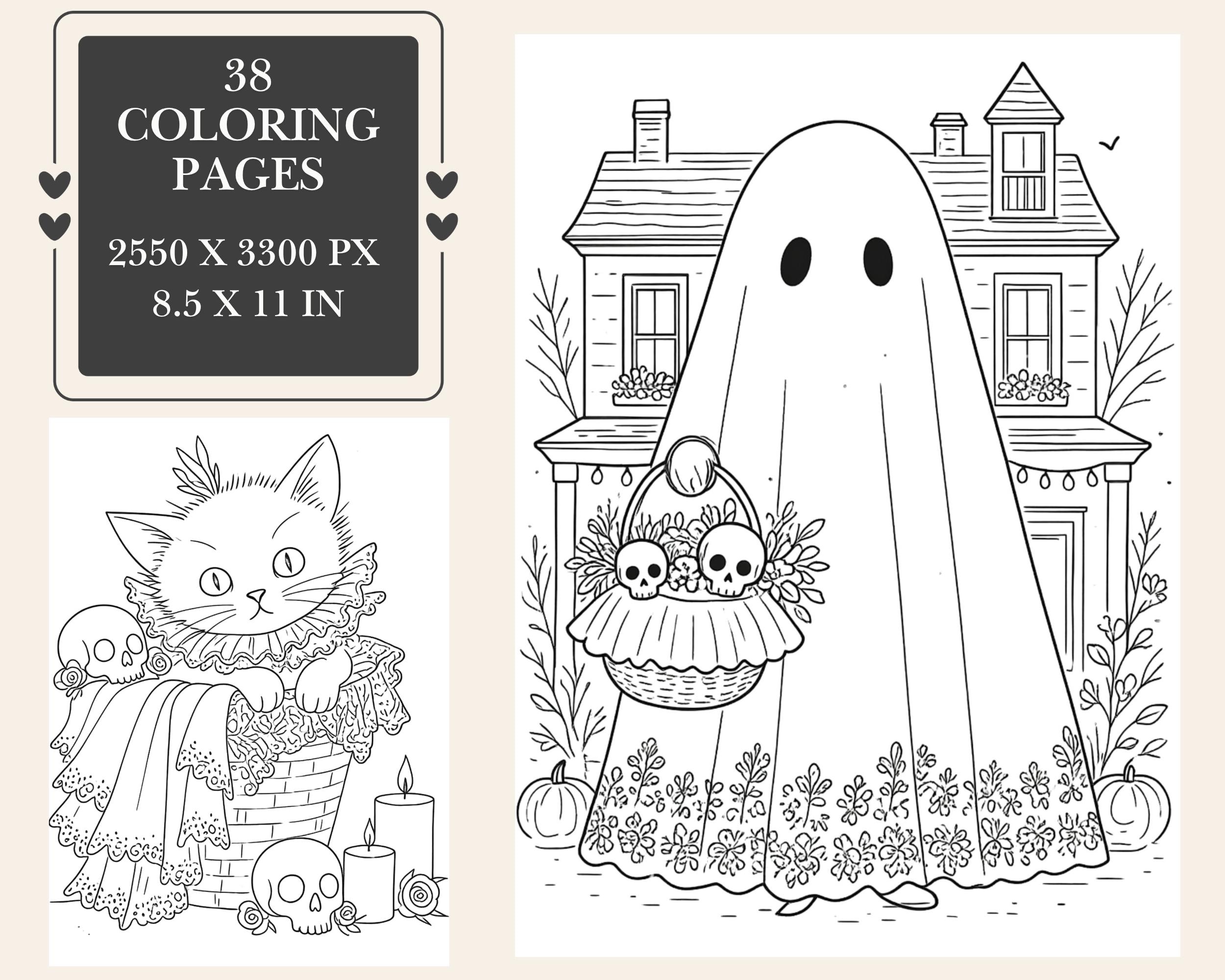 Preview of Halloween Coloring Pages — 38 Ghost & Kitten Printables