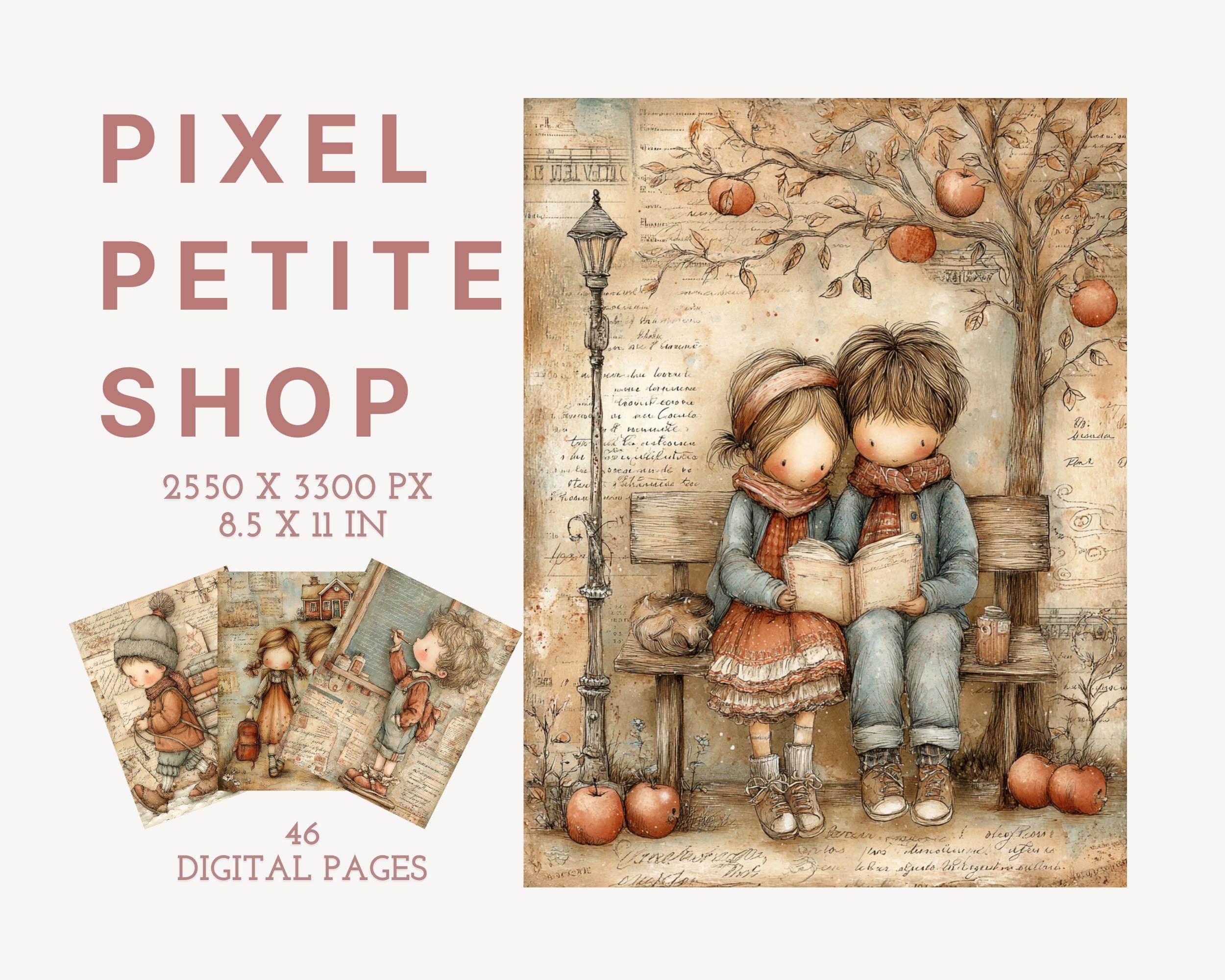 Preview of Vintage School Journal Pages — 46 Printable Ephemera Designs