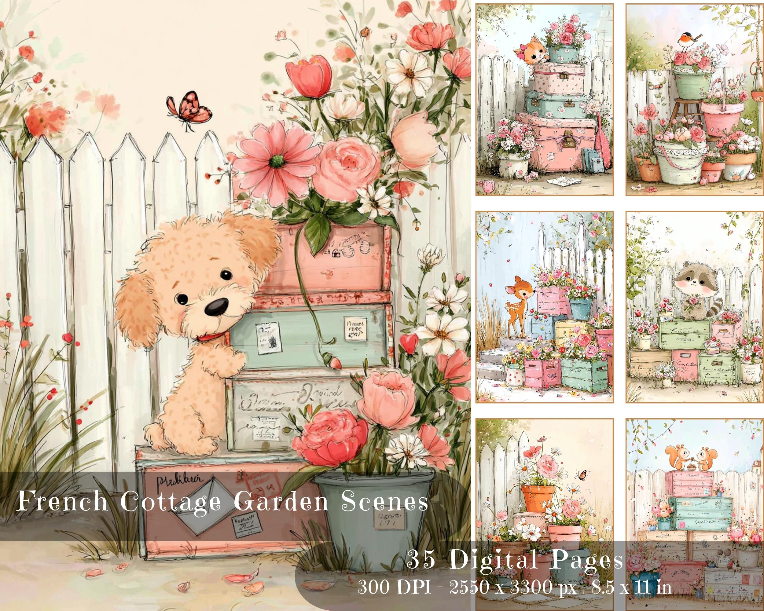 Preview of French Cottage Garden Papers — 35 Printable Journal Pages