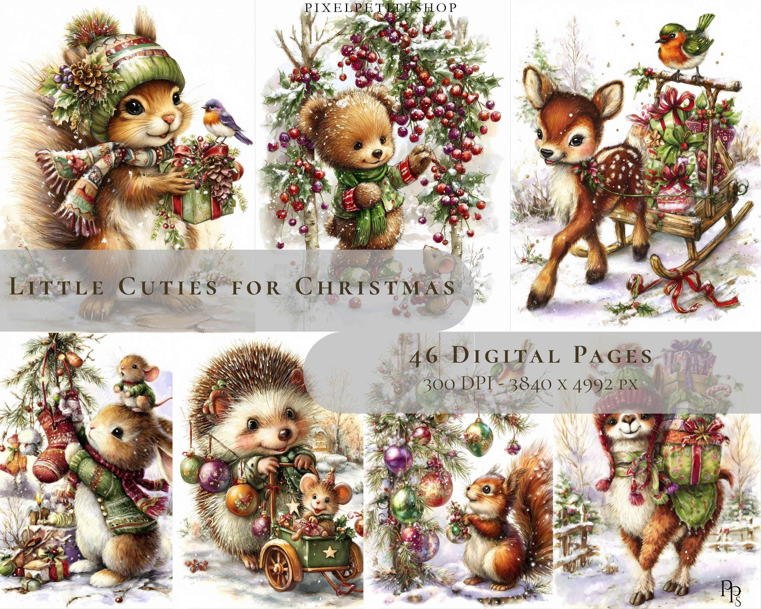 Preview of Christmas Woodland Animals — 46 Printable Scrapbook Pages