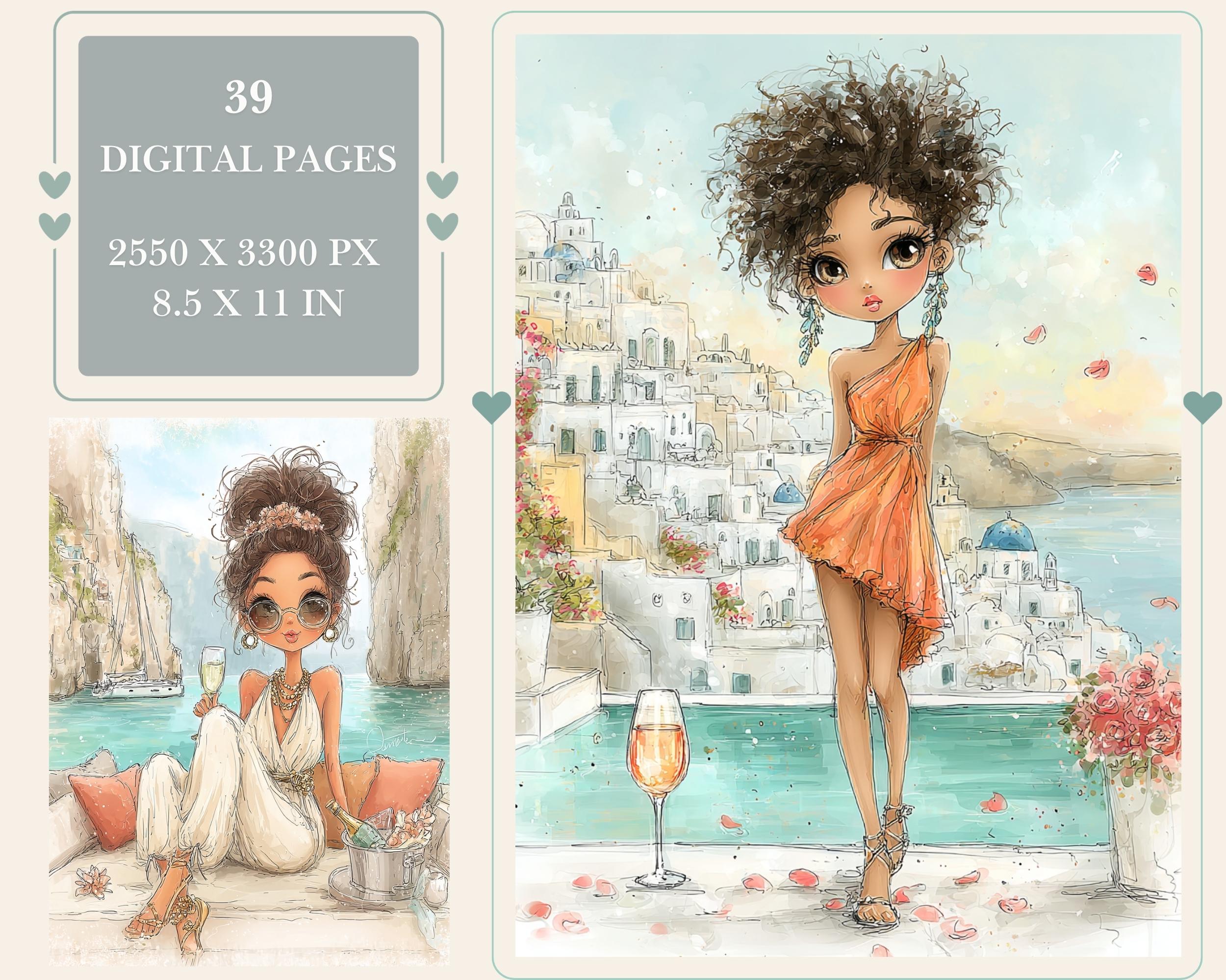 Preview of Chic Travel Girl — 39 Printable Junk Journal Pages