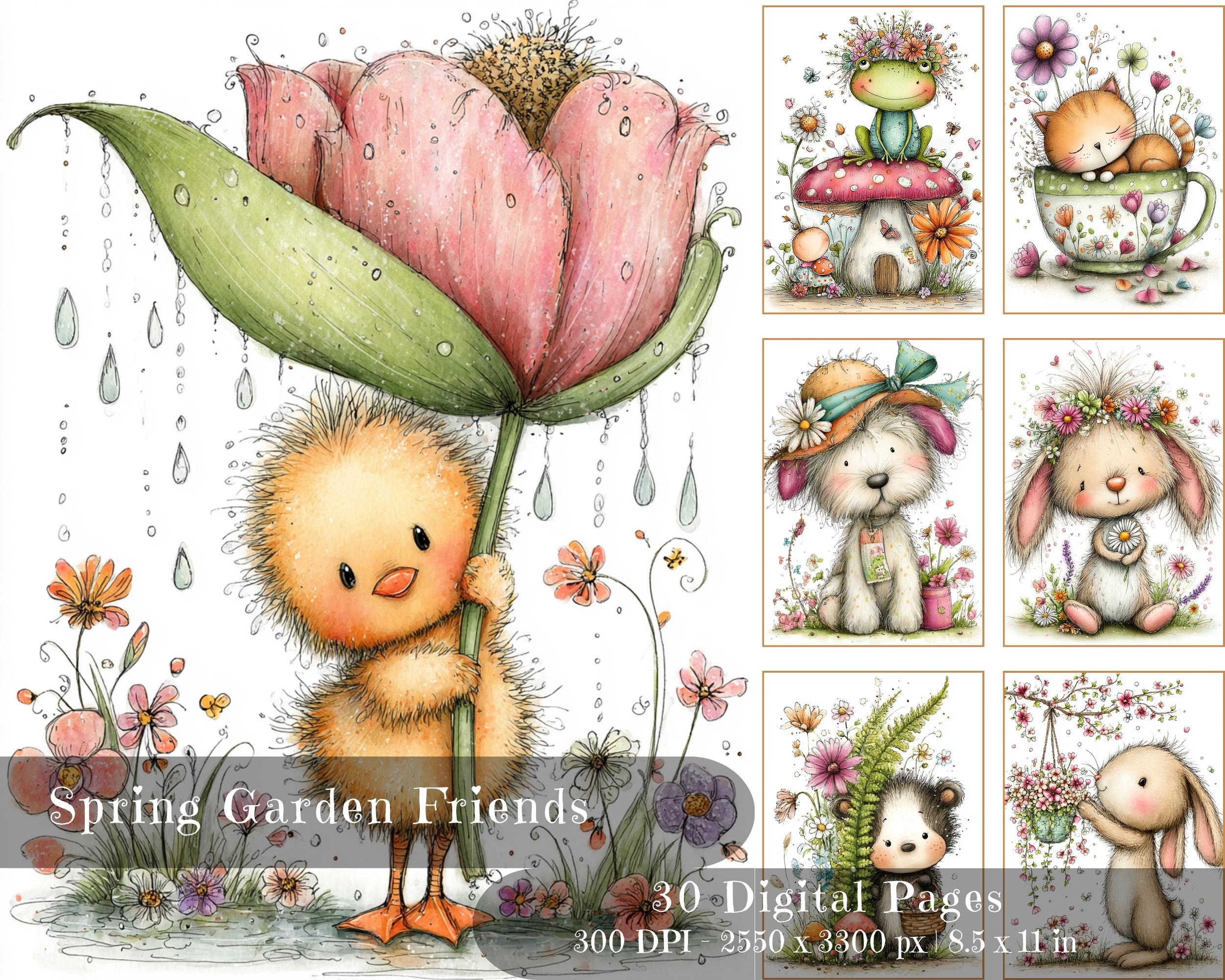 Preview of Spring Garden Friends — 30 Printable Journal Pages