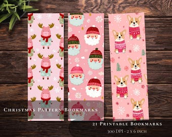Pattern Christmas Printable Bookmark Set | Cozy Holiday Reading Gifts (Digital Download)