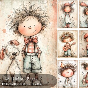 Páginas digitales de estilo bohemio vintage para niños, ideales para primavera, diarios creativos y álbumes de recortes (descarga digital).