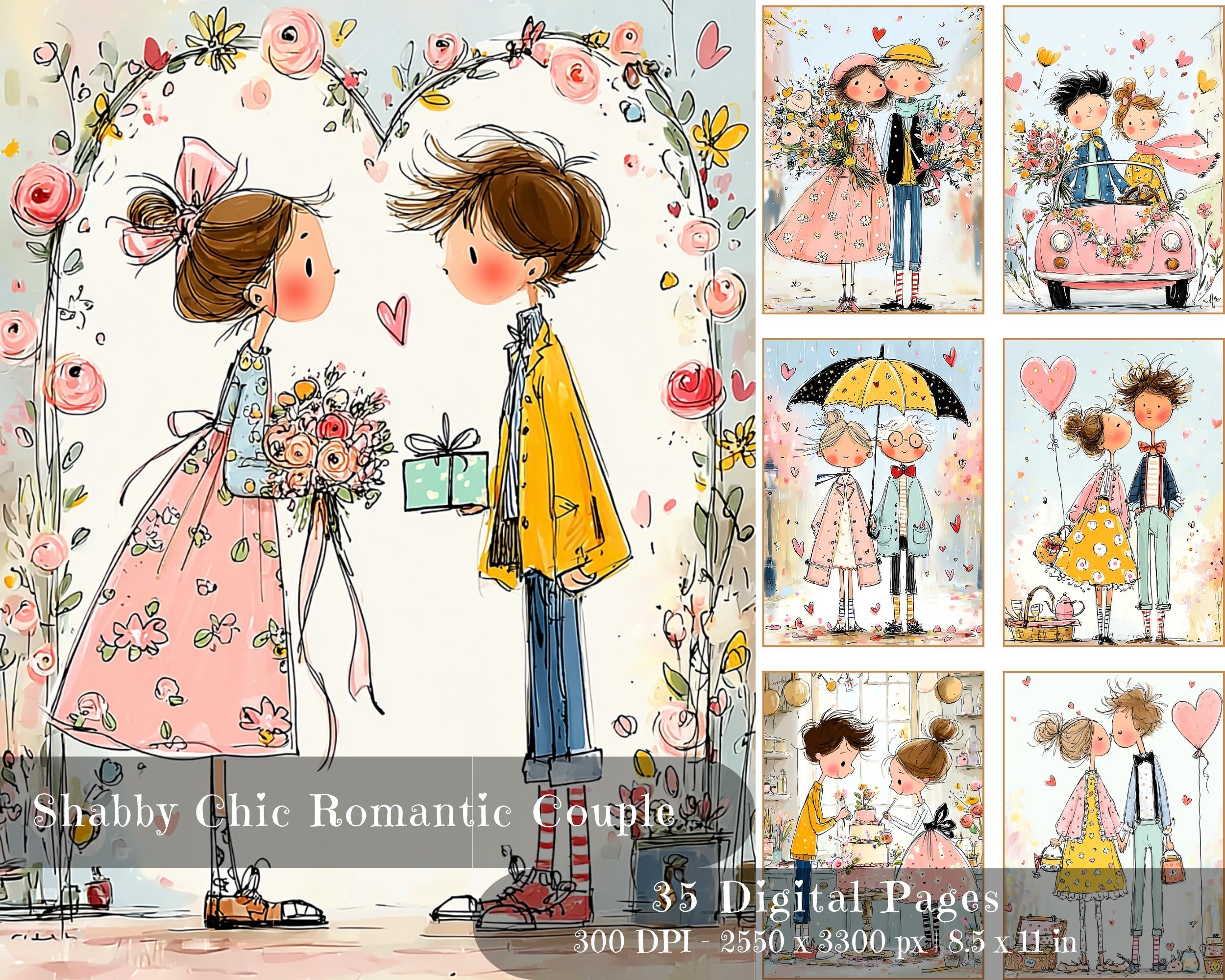 Preview of Romantic Couple Journal Pages — 35 Shabby Chic Printables