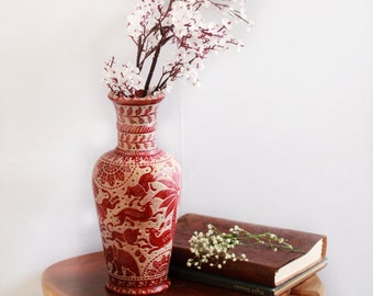 Marble Red Pot, Elegant Flower Vase, Handcrafted, Unique piece, Japanese Design, Carved with hands, vases for home decor, Flower Pot