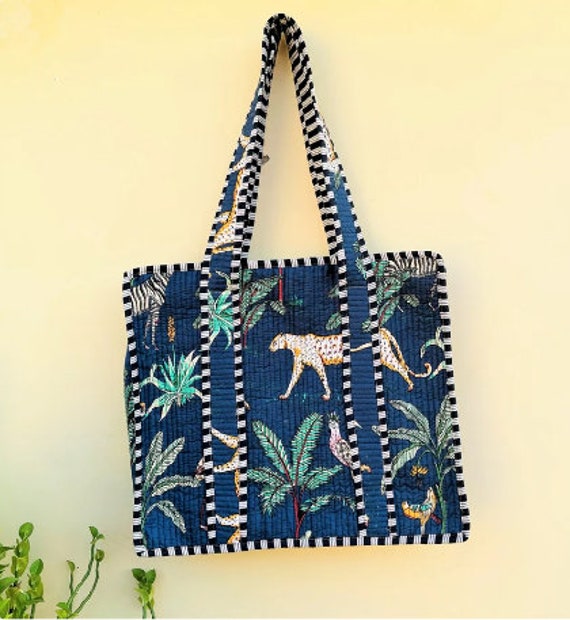 Hand Block Quilted Tote Bag / High Capacity Shoul… - image 4
