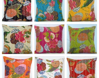All Size 16x16,18x18,20x20,22x22 Inches Pillow Cover Bird Print Kantha Cushion Cover Decorative Pillow Cover Throw Kantha Cushion
