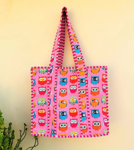 Hand Block Quilted Tote Bag / High Capacity Shoul… - image 3