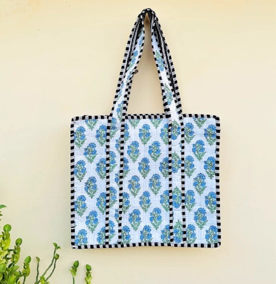 Hand Block Quilted Tote Bag / High Capacity Shoul… - image 6