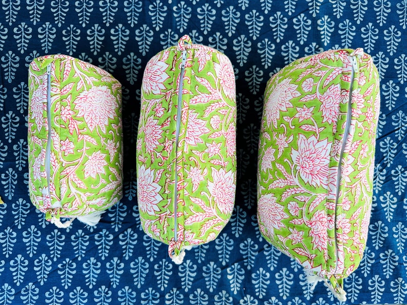 Large Cotton Quilted Block Printed Wash Bag Ideal Gift Handmade Toiletry Bag Cosmetic Bag Block Print Travel Accessory Holiday Color-09