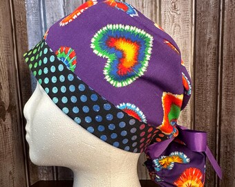 Tie Dye Heart Ponytail Scrub Cap