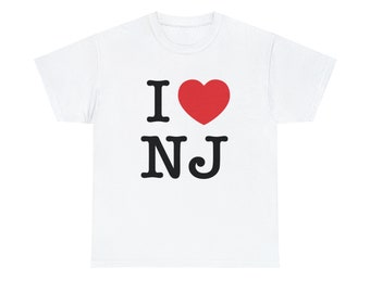 Ich liebe New Jersey – Unisex-T-Shirt aus schwerer Baumwolle – NJ-Geschenk-T-Shirt für Freunde, Freundin, Freund, für den Schulstart, Streetstyle-Liebe