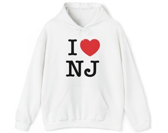 I Love New Jersey Logo Unisex Heavy Blend ™ Kapuzen-Sweatshirt kostenloser Versand zum Verkauf perfektes Geschenk, um sich selbst zu unterstützen, Mama, Papa, Jerz