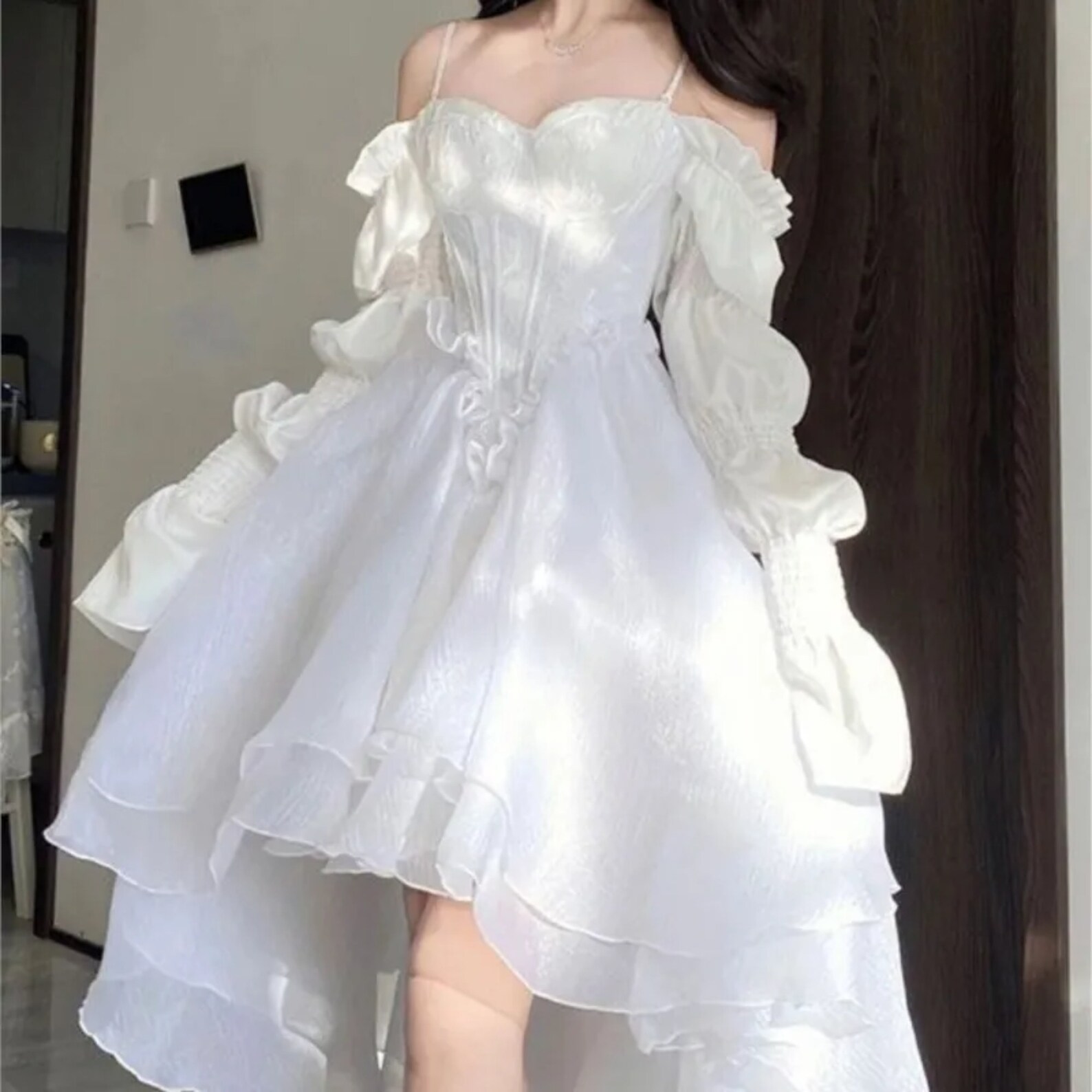 White Tea Party Dress, off Shoulder Cottagecore Dress, Victorian Flowy ...