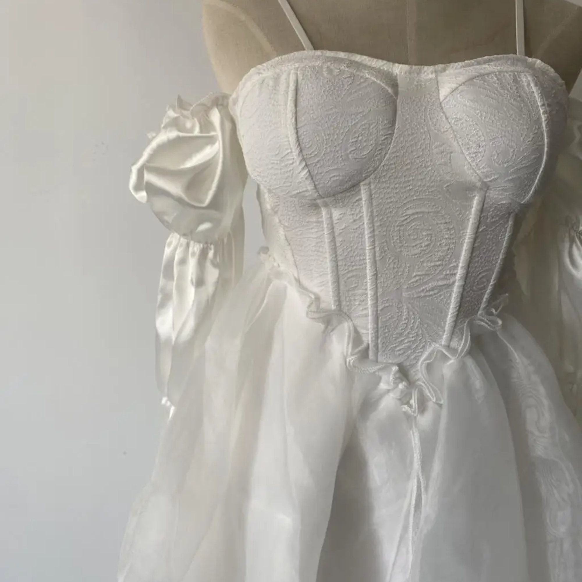 White Tea Party Dress, off Shoulder Cottagecore Dress, Victorian Flowy