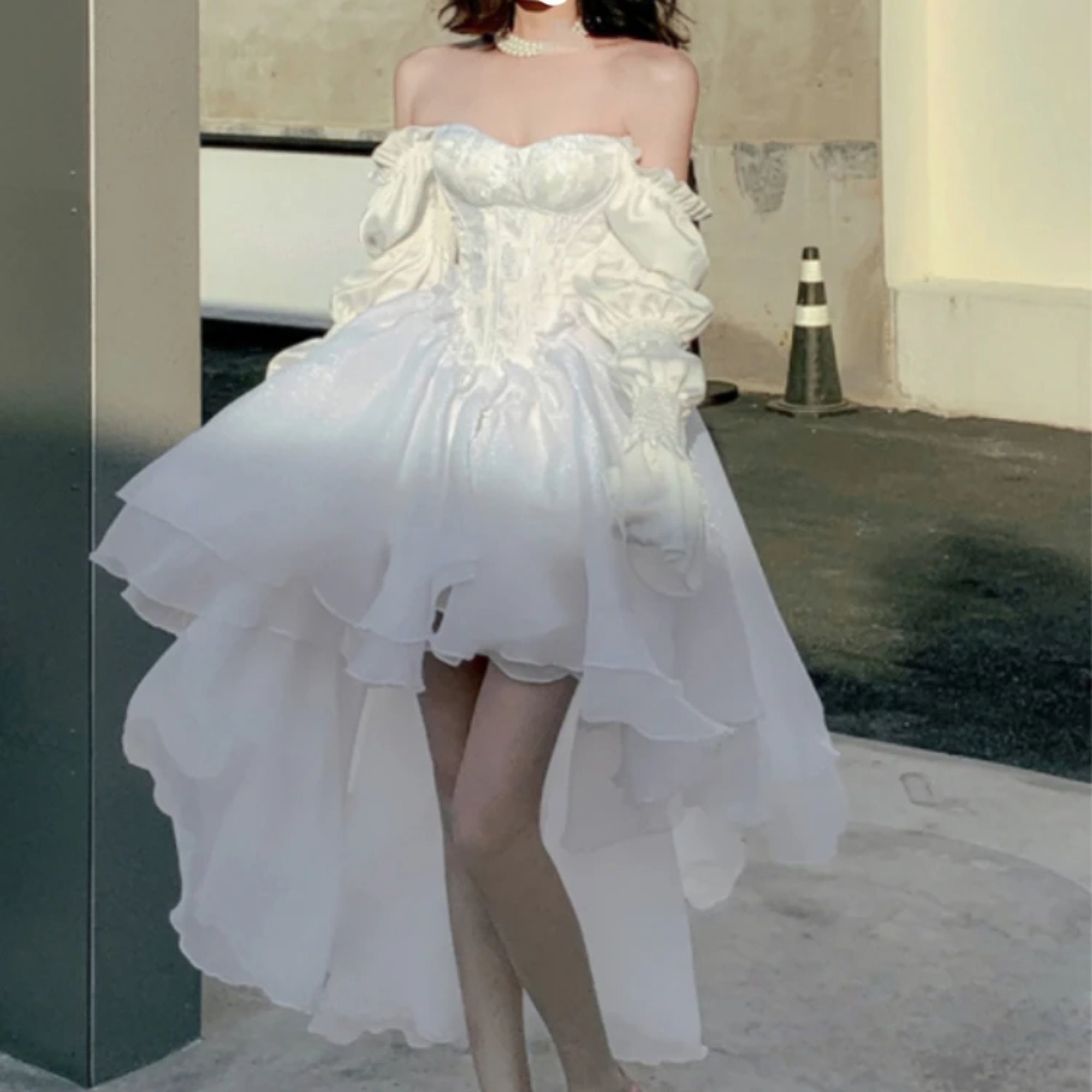 White Tea Party Dress, off Shoulder Cottagecore Dress, Victorian Flowy