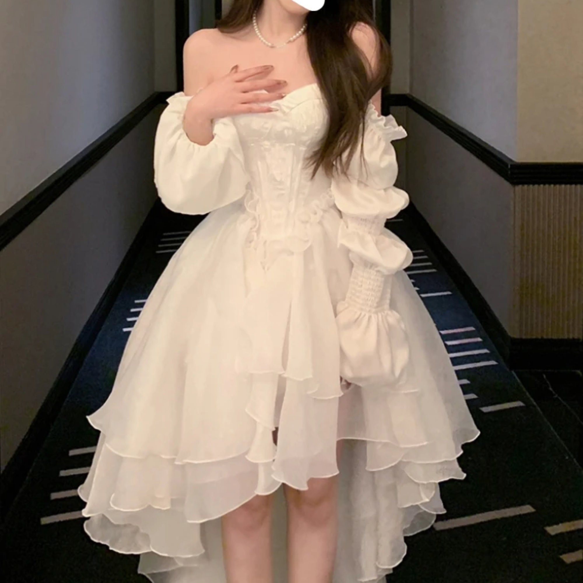 White Tea Party Dress, off Shoulder Cottagecore Dress, Victorian Flowy