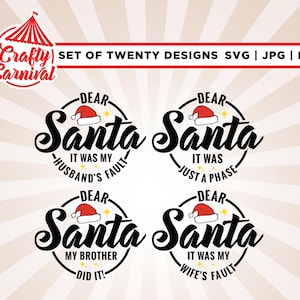 Caro Babbo Natale venti Bundle svg, Cricut, sublimazione, maglietta di Natale in famiglia Svg, Bundle svg, Natale divertente svg, Caro Babbo Natale Png, Svg