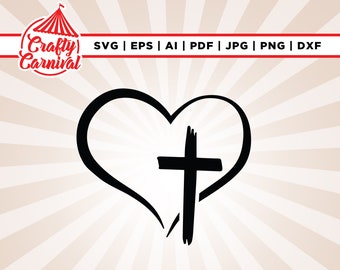 Jesus Heart Cross SVG, Heart Cross Art, Cross with Heart, Cricut, Png, Svg, sublimation, Instant Download, Religious SVG, Christian SVG