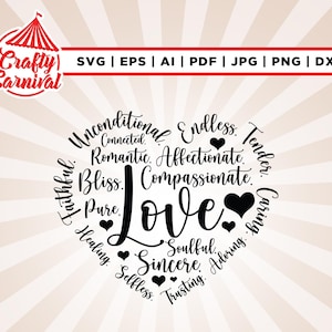 Palabras de amor Svg, Amor Svg, Día de San Valentín Svg, Cricut, Sublimación, Definición de amor Svg, San Valentín Svg, Romance Svg, Png, Svg, Silueta.