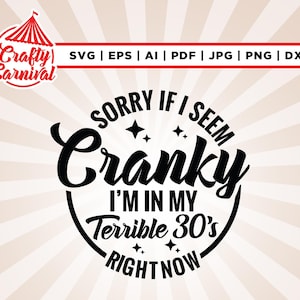 Desculpe se estou irritado, estou na casa dos 30 agora SVG, Cricut, sublimação, festa de aniversário Svg, terrível 30 svg, Silhouette, arquivo de corte.