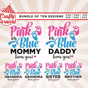 Rosa ou azul Nós te amamos svg, Rosa ou azul Mamãe papai te amo SVG, Revelação de gênero svg, Camisa de revelação de gênero svg, Pegada de bebê