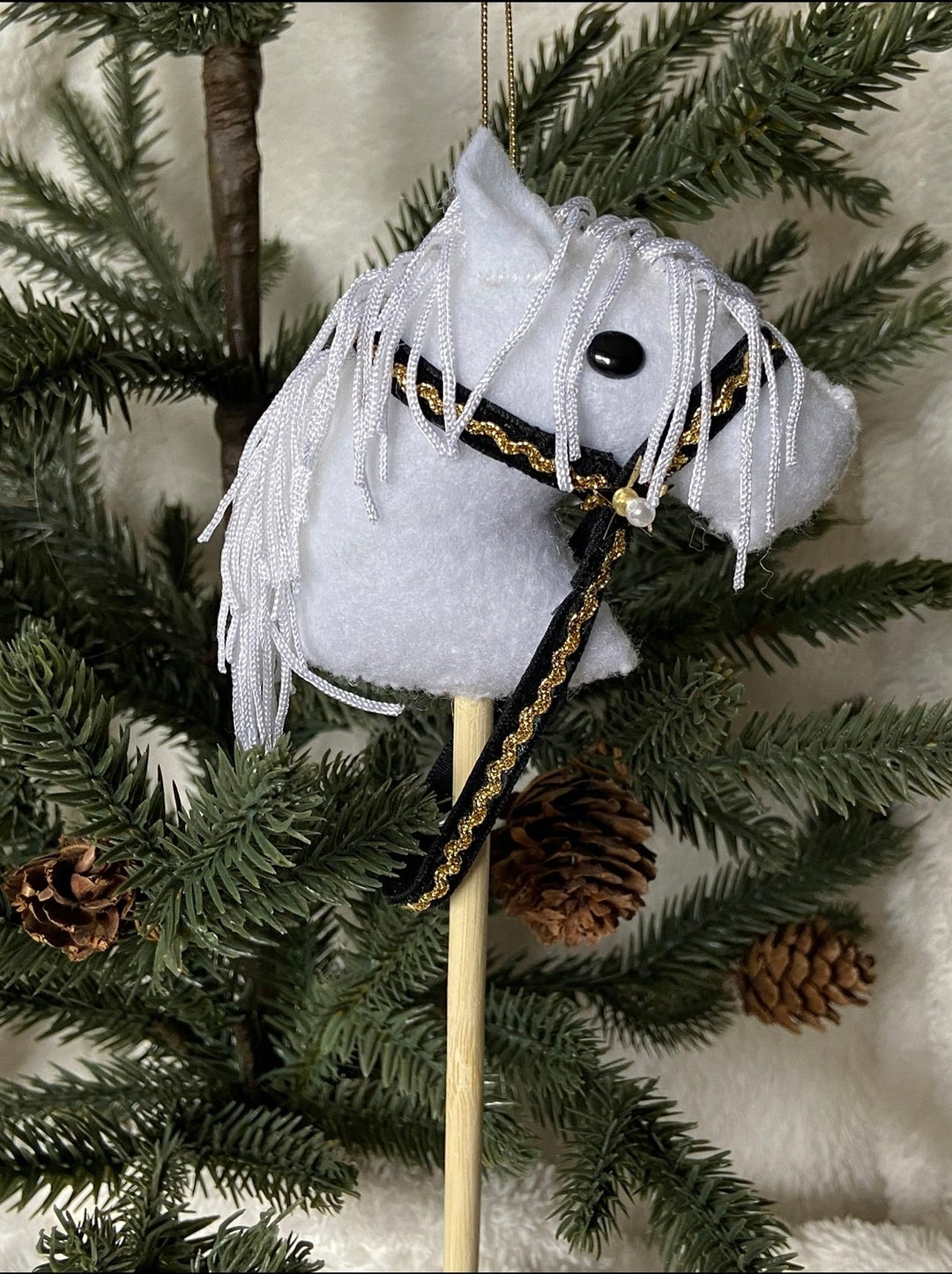 Vintage Hobby Horse, Christmas Tree Ornament, Handmade Felt Carousel