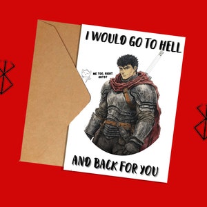 Tarjeta de San Valentín de anime / Guts and Puck (5 x 7 pulgadas)