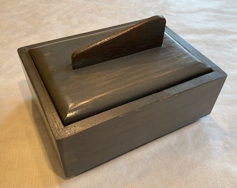 Handmade Distressed Gray-Blue Wood Storage Box with Lid