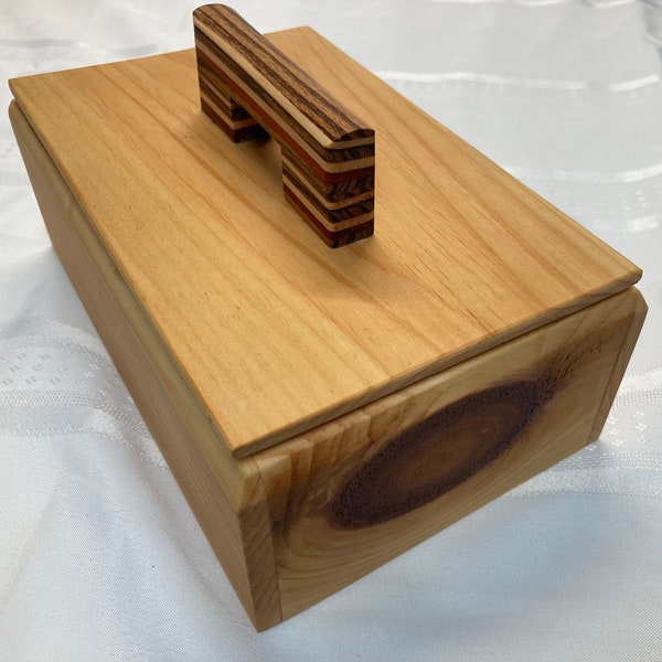 Decorative Wood Storage Box with Lid & Handle Remote Control Bin Handmade Solid Cedar Keepsake Coffee Table Decor Trinket Box