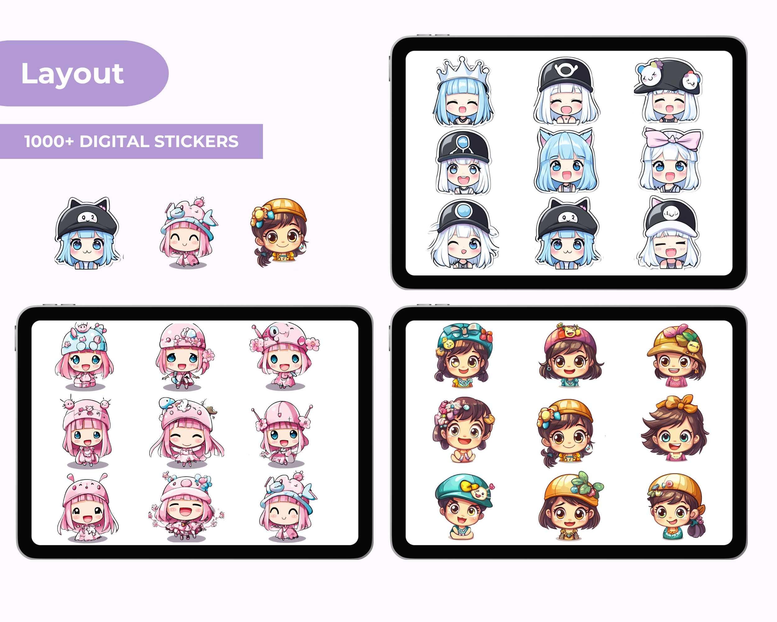 1000 Kawaii Digital Stickers Bundle - Cute Anime & Animal Faces ...