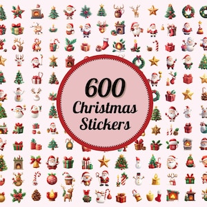 600 Christmas Digital Stickers - Cute Santa, Reindeer and Gifts - Holiday Clipart for Planners, Scrapbooking & DIY Crafts - Instant Download