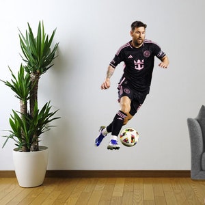 Lionel Messi Wall Sticker Vinyl Removable Decal Soccer Decor Black Reusable