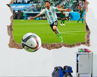 Football 3D Wall Decal, Vinyl Wall Sticker, Lionel Messi, Sport, Decor