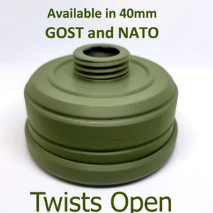 Prop GOST/NATO 40MM Gas Mask Filter for GP5, GP7 or other gas masks Cosplay Replica Dummy filter, Twistopen Round Can Version