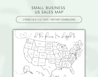 Mapa de ventas imprimible de EE. UU., Rastreador de pequeñas empresas (Descarga digital)