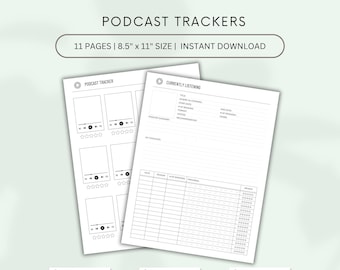 Rastreadores de podcasts imprimibles, rastreador de entretenimiento, registro de podcasts, objetivos de escucha, desafío