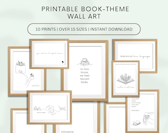 10 impresiones artísticas de libros para pared, conjunto de galería de pared para biblioteca en casa, impresiones de libros, letreros de lectura, paquete de arte, digital, imprimible