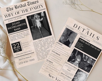 Journal Bachelorette Party Invitation, modèle d’itinéraire vintage, épouse de la fête modifiable Hen Party Invite, imprimable et personnalisé