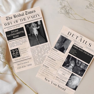 Newspaper Bachelorette Party Invitation, Vintage Itinerary Template, Wife of the Party Editable Hen Party Invite, Printable and Personalized