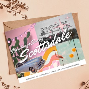 Scottsdale Vintage Postkarten-Einladung (Arizona), digitale Canva-Einladungsvorlage, inspirierte Kurzreise, Bachelorette-Wochenendreise