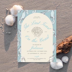 Last Toast on the Coast Bachelorette Invitation and Itinerary, Editable Canva Template, Beach Bash, Coastal Invitation, Coastal Grandma, Hen