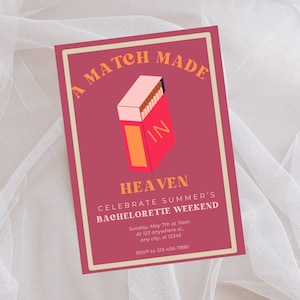 Match Made in Heaven Bachelorette Itinerary, Perfect Match Weekend Schedule, Custom Editable Template, Vegas Hen Party, Girls Trip Overview