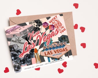 Vegas Vintage Postcard Invitation (Nevada), Digital Canva Template, Casino Inspired Bachelorette Trip Itinerary, Vegas Before Vows, Fabulous