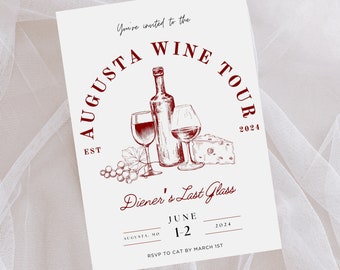 Plantilla de itinerario de despedida de soltera de Winery Tour, fin de semana de chicas de Napa Valley, viaje de vino antes de votos, plantilla editable de vino en la nube, diseño de Canva